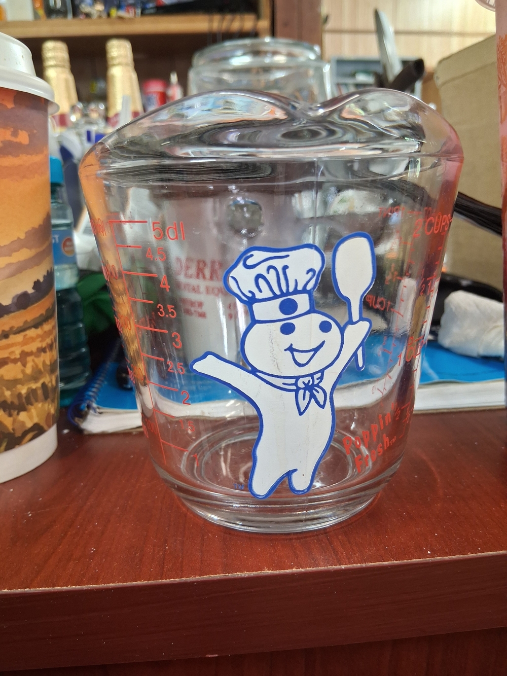 Pillsbury Doughboy Clear Glass Measuring Cup with Blue Logo